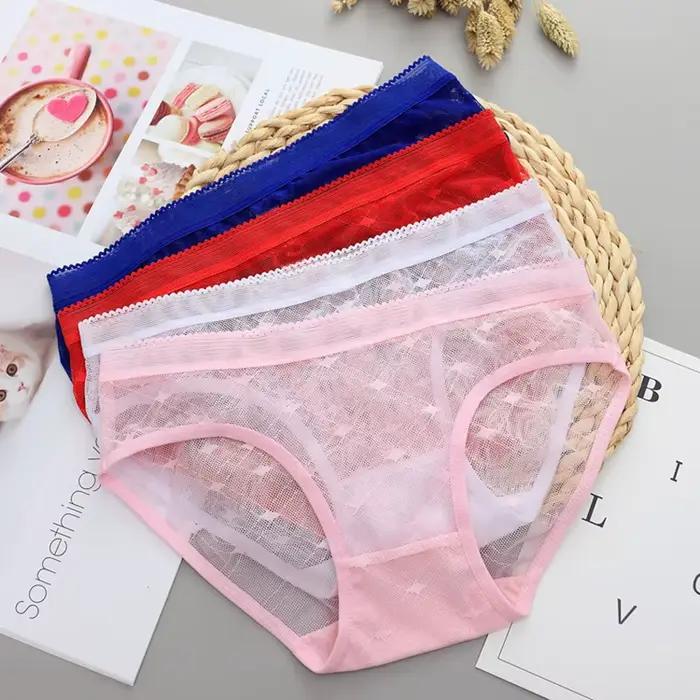 Culotte Sexy en dentelle transparente pour femmes, petit motif carré, embellissement, sous-vêtements confortables sans couture, Design pour Flair féminin