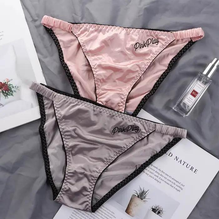 Culotte taille basse en tissu satiné pour femmes, tongs sexy pour filles, sous-vêtements brillants, slips de fitness brodés, caleçons de sport, documents solides