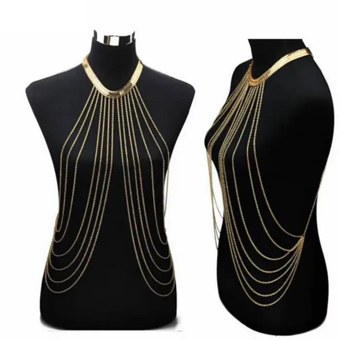 Bijoux de corps Sexy pour femmes, chaîne de poitrine, Bikini, chaîne de taille croisée, costume de plage, mode Simple de luxe