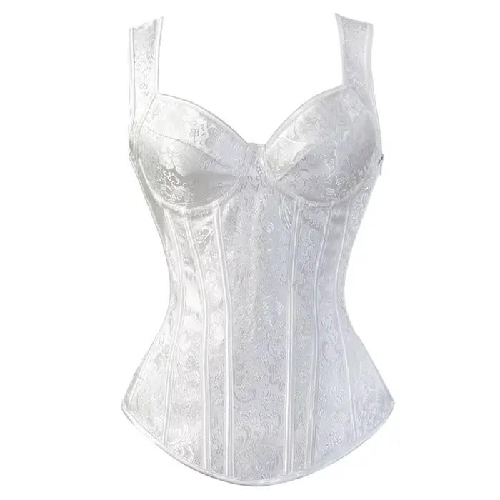 Corset avec Bretelles pour Femme, Noir, Overbust, Floral, Jacquard, Fermeture Éclair, Top, Gothique, Steampunk, Bustier, Grande Taille