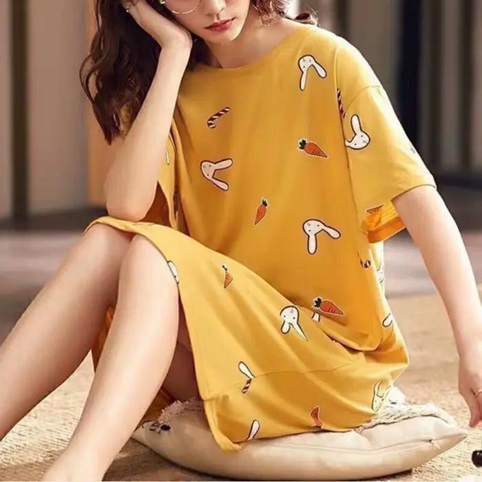 Robe de nuit pour femmes, nouvelle mode, vêtements de nuit, dessin animé, manches courtes, pyjama imprimé, 2024