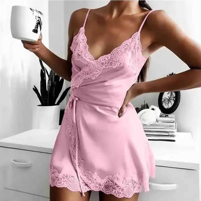 Chemise de nuit une pièce en dentelle pour femmes, sous-vêtements sexy, pyjama court, vêtements de nuit