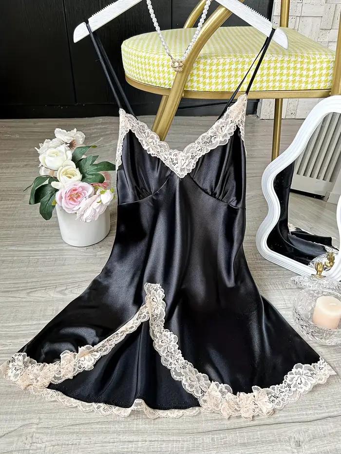Chemise de nuit sexy en dentelle patchwork, lingerie, robe de mariée en soie, vêtements de nuit pour femmes, nuisette sexy