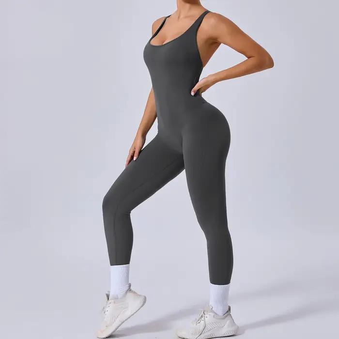 Combinaison une pièce à dos croisé pour femmes, ensemble d'entraînement, de fitness, de yoga, vêtements de sport avec vêtements de sport standard