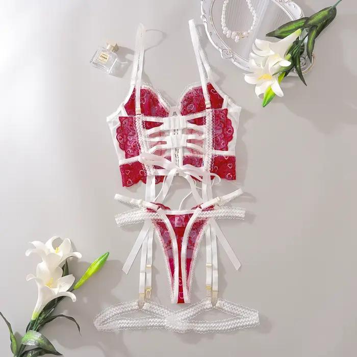 Ellolace fantaisie audacieux Lingerie femme délicate luxe intime à lacets dentelle jeunesse Sexy tenues coeur Valentine ensembles exotiques