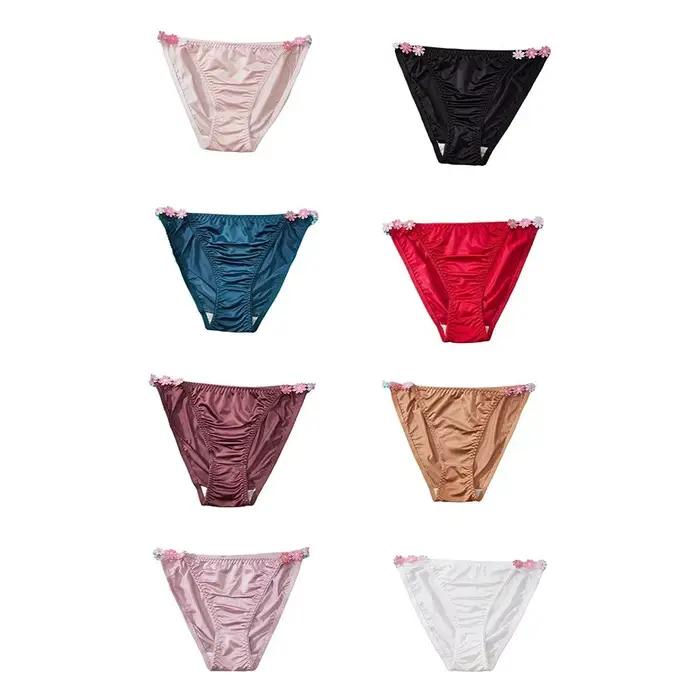 Culottes en satin de soie taille basse respirantes à motif floral avec entrejambe en coton pour femme – Cadeau idéal