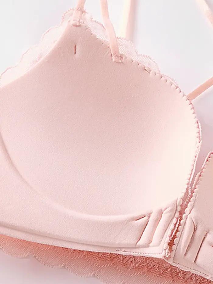 Soutien-gorge sexy dos nu à bretelles croisées, bordure en dentelle, push-up, fermeture avant, confortable et polyvalent