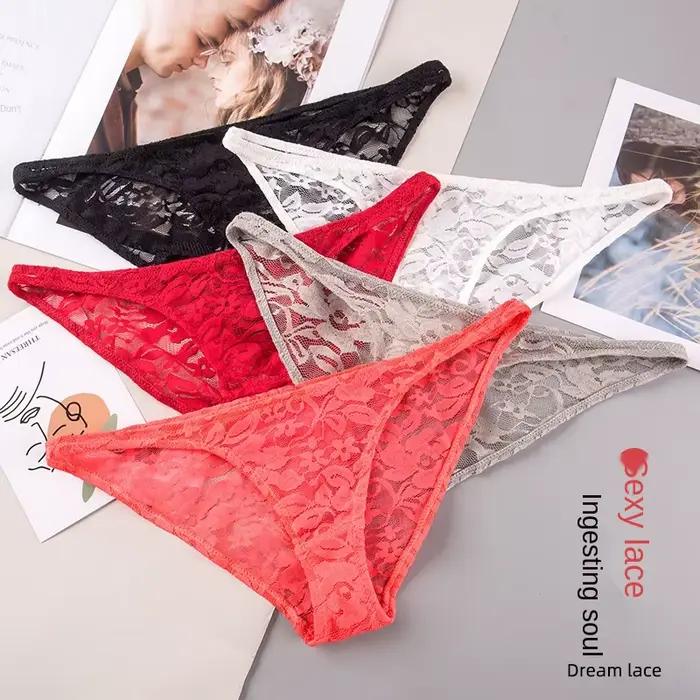 Sous-vêtements sexy en dentelle pour femmes, culotte transparente, slip confortable, taille basse, caleçon sans couture, lingerie féminine