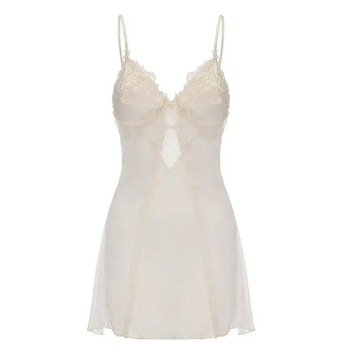 Tentation dentelle chemise de nuit Sexy femme nuisette & robe ensemble vêtements de détente Lingerie intime soie Satin peignoir vêtements de nuit été Homewear