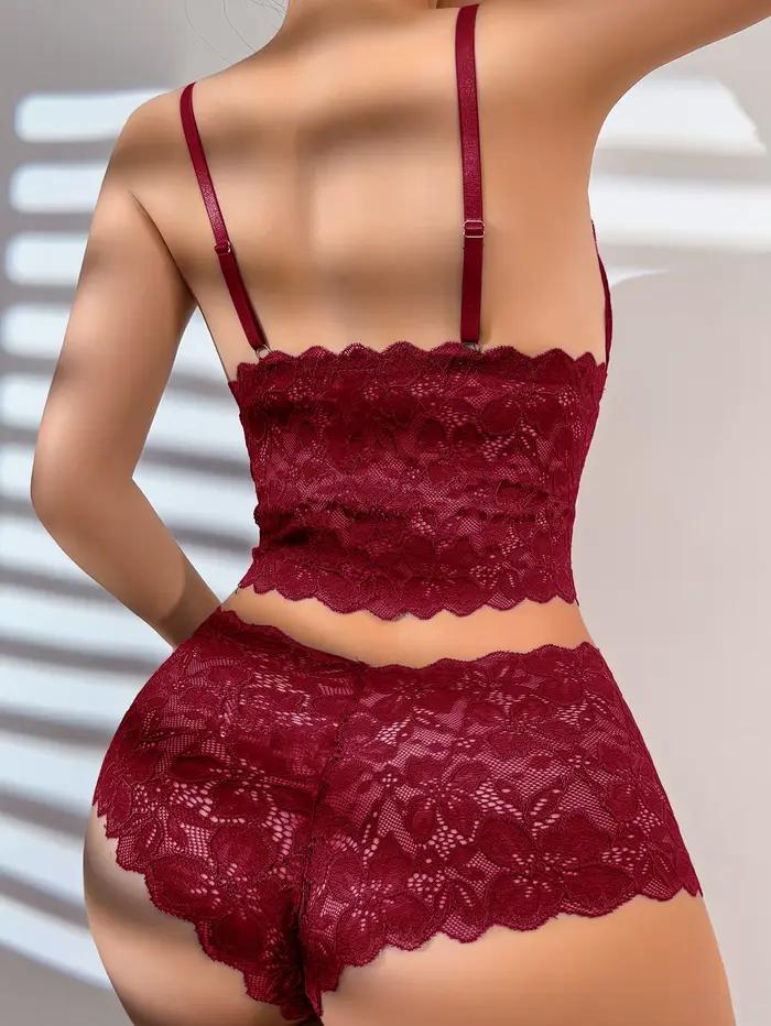 Ensemble de lingerie sexy en dentelle florale transparente pour femme, soutien-gorge sans armatures et sans rembourrage, culotte, sous-vêtements romantiques et confortables, cadeau pour les sorties qu