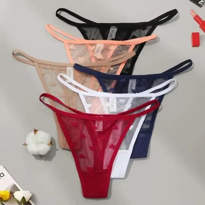 Sexy dentelle pure string culottes sous-vêtements femmes taille basse string t-pantalon Lingerie culotte coeur voir à travers maille caleçon