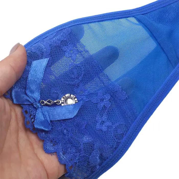 Culotte en dentelle avec pendentif perle pour femme, string G brodé, slip en T, sous-vêtement réglable, lingerie sexy pour femme
