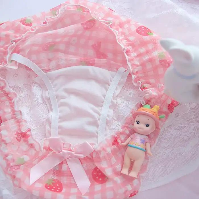 Mignon écolière fraise culotte Sexy maille sous-vêtements respirants japonais Kawaii Lolita Lingerie intime Femme string
