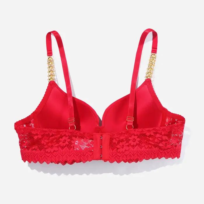 Beauwear Vyztužená podprsenka push-up s kamínky a krajkovým designem s kovovou texturou