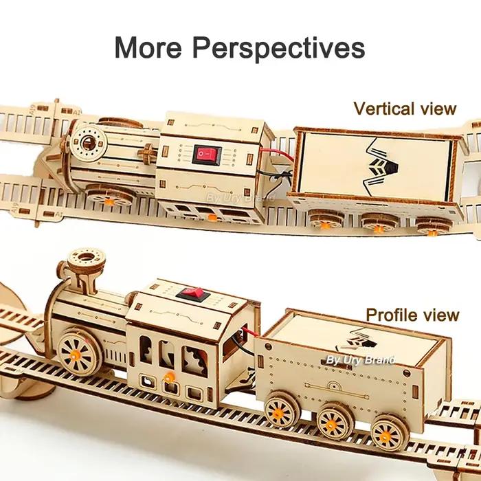 Puzzle 3D Train à vapeur mobile avec rails, jouet électrique à assembler, cadeau pour adulte, kit de construction en bois