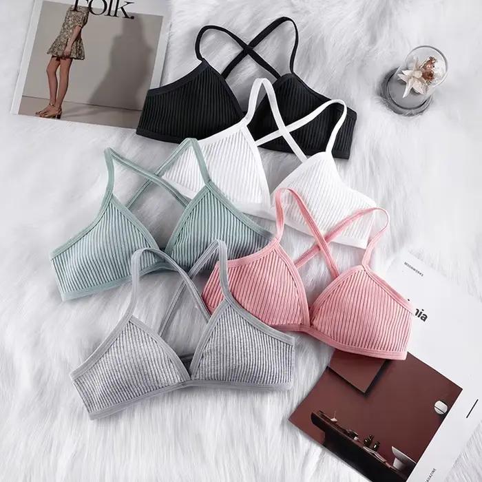 Soutiens-gorge en coton confortables pour femmes, style fin, bralette sans doublure, sexy, coupe triangle en V profond, dos croisé, soutien-gorge de beauté
