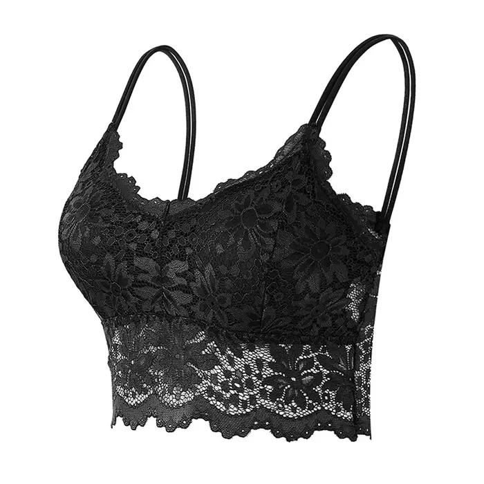 Soutien-gorge sexy en dentelle florale sans bretelles pour femmes, grande taille, confortable, sans fil, haut rembourré, très élastique, sans anneau en acier
