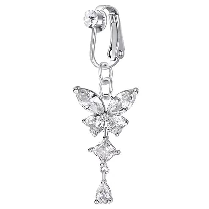 Clip sur nombril anneau papillon cuivre Zircon rose faux ventre Piercing ombilical nombril corps bijoux à la mode Style