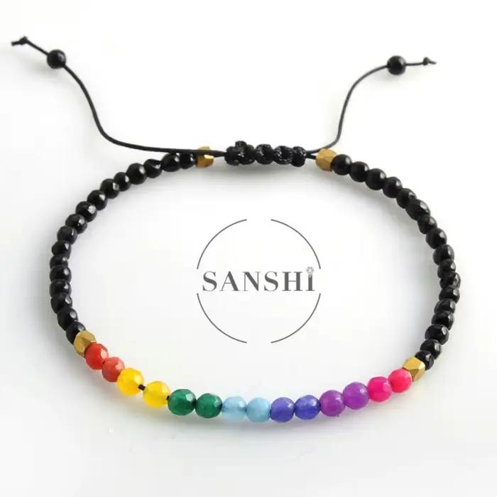Bracelet à breloques en pierre naturelle arc-en-ciel pour femme, chaîne réglable, cristal de guérison perlé, bijoux, document, 7 chakras