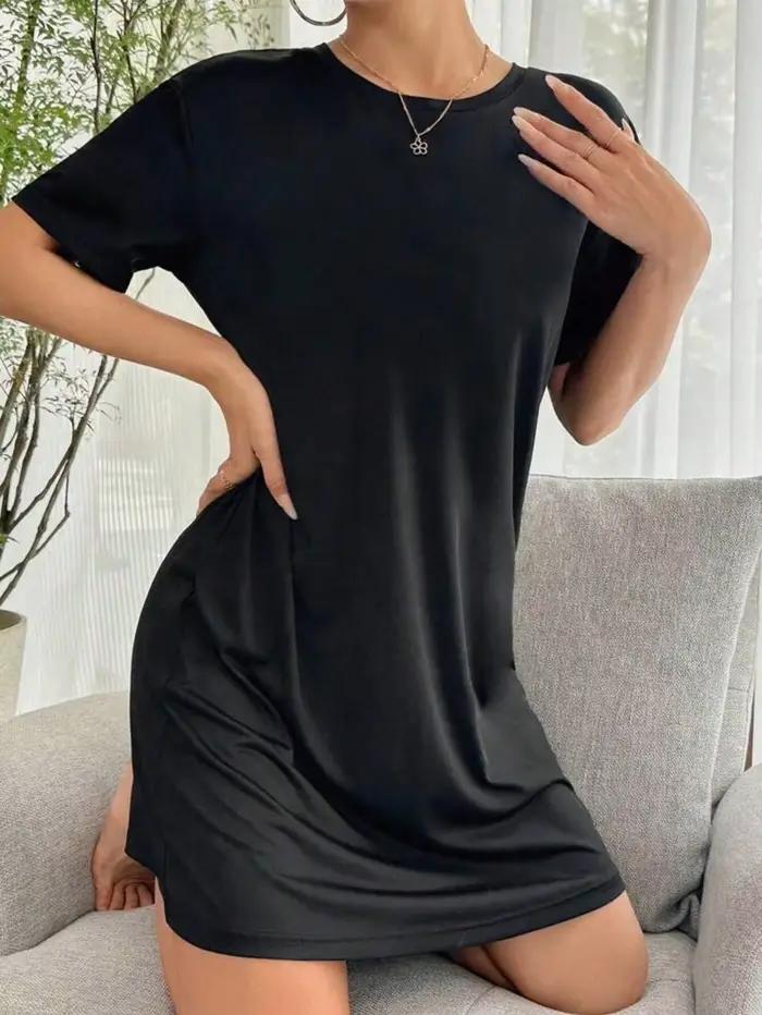 Pyjama simple et élégant pour femmes, idéal pour la maison, jupe respirante mi-longue, robe courte
