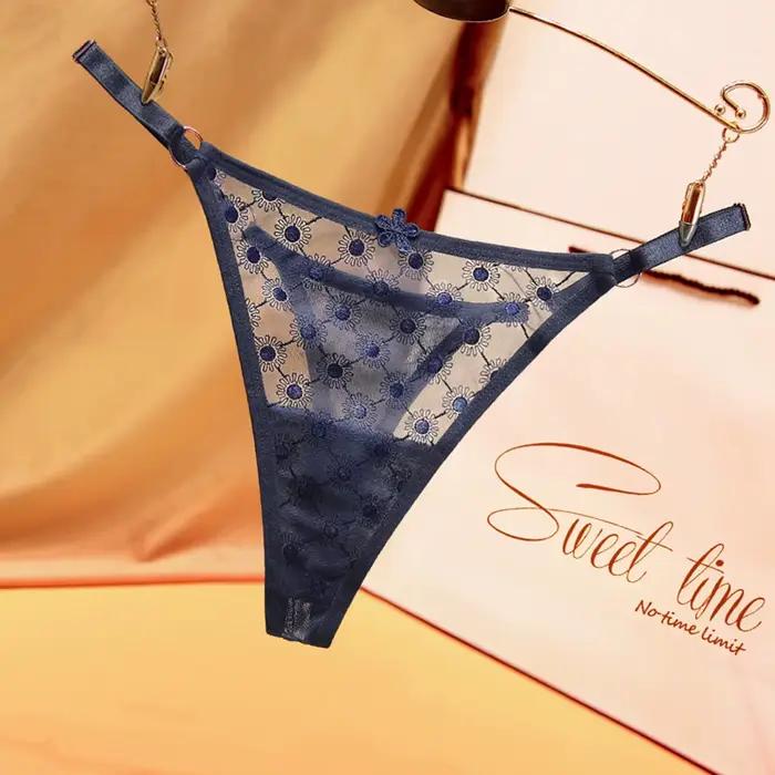 String sexy en dentelle transparente pour femme, culotte taille basse, sous-vêtement tanga, string féminin, caleçon, lingerie intime