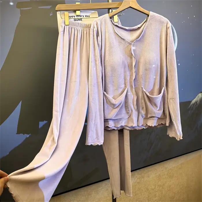 Pijama Feminino Island velours chaud Pyjamas ensemble femme coréenne élégant coussin de poitrine à manches longues haut pantalon costume hiver vêtements de nuit Pyjama