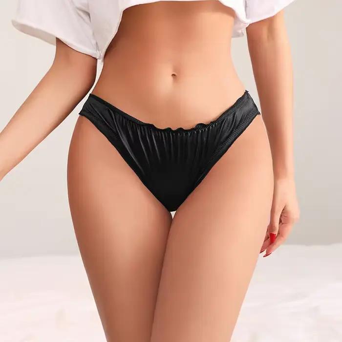 Culotte en Satin pour Femme, Taille Moyenne, à Volants, Sous-Vêtement Sexy, Confortable, Respirant, de Luxe, artificiel astique