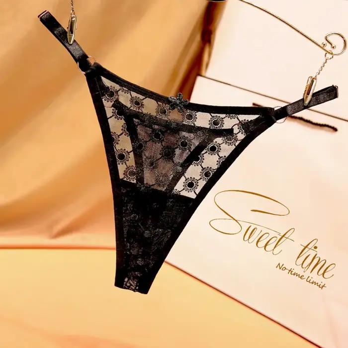 String sexy en dentelle transparente pour femme, culotte taille basse, sous-vêtement tanga, string féminin, caleçon, lingerie intime