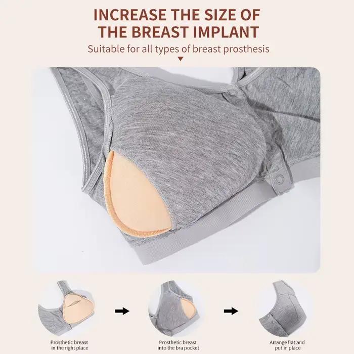 Soutien-gorge de mastectomie avec poches, fermeture frontale, Lingerie en coton grande taille pour femmes post-chirurgicales, insertion en Silicone, 6031