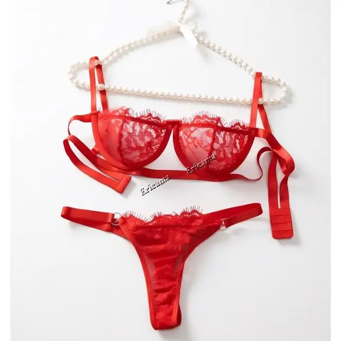 Lenceria Babydoll Ensemble soutien-gorge et culotte sexy Lingerie Intime Femmes Dentelle Soutien-gorge ouvert transparent Sous-vêtements ajourés Costumes érotiques