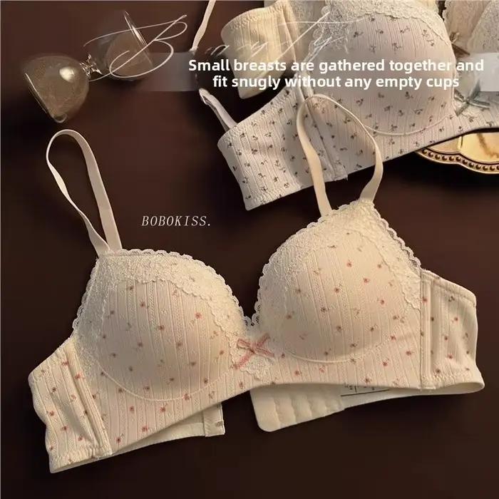 Ensemble de soutien-gorge Floral en dentelle pour adolescents, Sexy, confortable, sans anneau en acier, beauté du dos, petits seins rassemblés, soutien-gorge Anti-affaissement