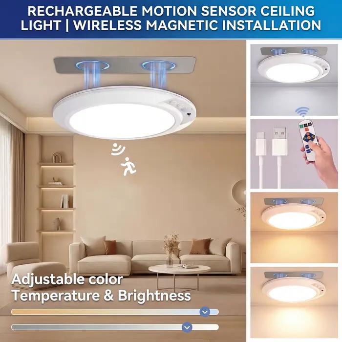 Lampe murale sans fil à LED avec détecteur de mouvement magnétique, rechargeable par USB-C, avec télécommande, pour cuisine, vestiaire, armoire