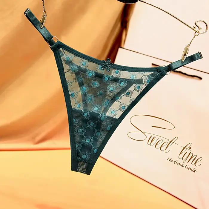 String sexy en dentelle transparente pour femme, culotte taille basse, sous-vêtement tanga, string féminin, caleçon, lingerie intime