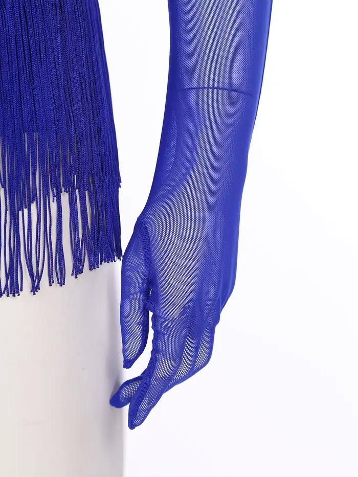 Justaucorps de brevLatine Régions ba pour Femme, Costume de Tambour à Franges avec Gants, Découpe Scintillante, Costume de Performance Cha-cha Samba Tango
