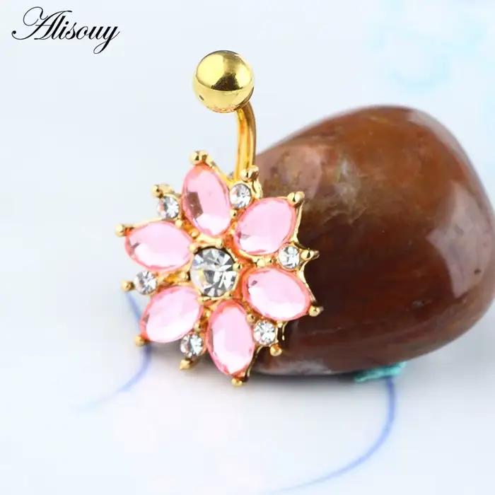 Alisouy 1 pièces acier chirurgical corps Piercing bijoux fleur nombril barre de ventre Pircing ventre Piercing nombril anneaux pour les filles
