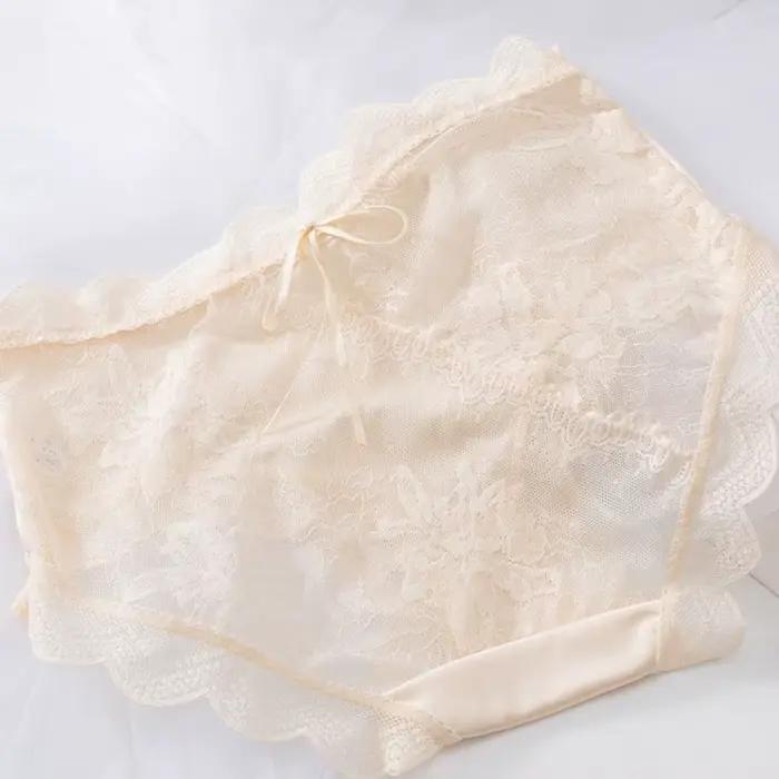 Lingerie féminine, culottes en dentelle florale transparente, culottes en soie glacée à volants ondulés, sous-vêtements pour femmes et jeunes filles