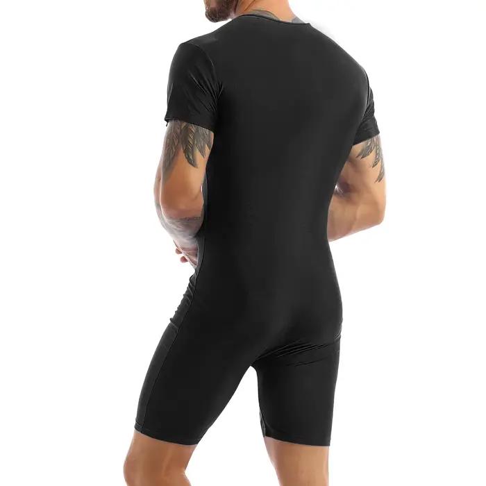 Pyjama une pièce pour hommes, sous-vêtements, combinaison justaucorps, manches courtes, fermeture éclair sur le devant, Boxer élastique doux, slip, body, maillots de bain