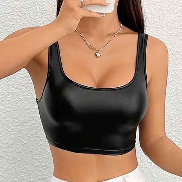 Débardeurs pour femmes 1 pièce body en cuir sous-vêtements Sexy col carré sans manches minceur Camisole intégré soutien-gorge débardeurs топ