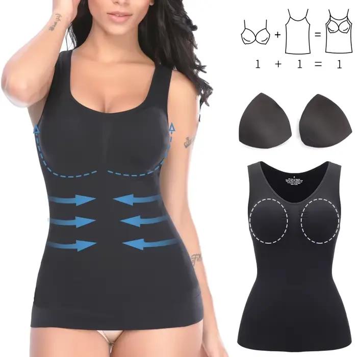 V-Camisole avec soutien-gorge rembourré intégré pour femme, haut précieux à bretelles larges, soutien-gorge performant intégré