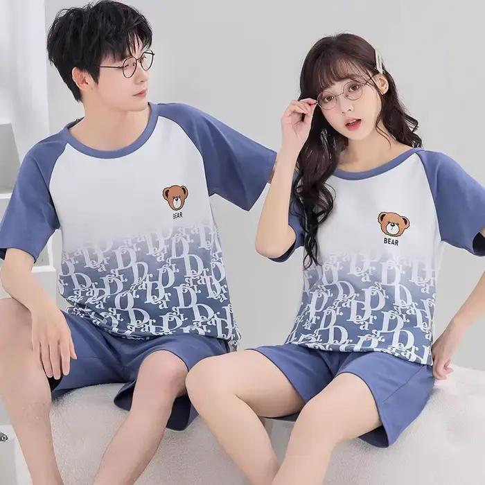 Ensemble de pyjamas de dessin animé pour couple, vêtements de nuit assortis, vêtements de nuit pour jeunes filles et grands garçons, été