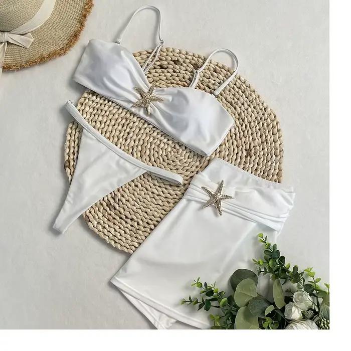 DEBAIOR 3 pièces Bikini femmes maillot de bain maillot de bain pour femme Sexy Bikini ensemble maillot de bain maillot de bain Biquini jupe brillant couverture Ups