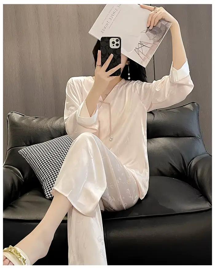 Pijama Feminino mode nouveau soie Satin ensemble de vêtements de nuit Style Vintage maison vêtements automne hiver Pyjamas pour femmes vêtements de nuit