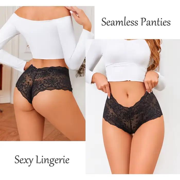 5 pièces/ensemble Sexy dentelle Perspective culotte couleur unie évider taille haute étoile Boyshort femme élastique Transparents Boxer Shorts