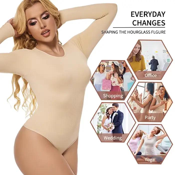 Femmes corps complet Shaper à manches longues col rond Shapewear minceur respirant Body ventre contrôle taille formateur Corset