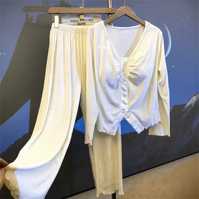 Pijama Feminino Island velours chaud Pyjamas ensemble femme coréenne élégant coussin de poitrine à manches longues haut pantalon costume hiver vêtements de nuit Pyjama