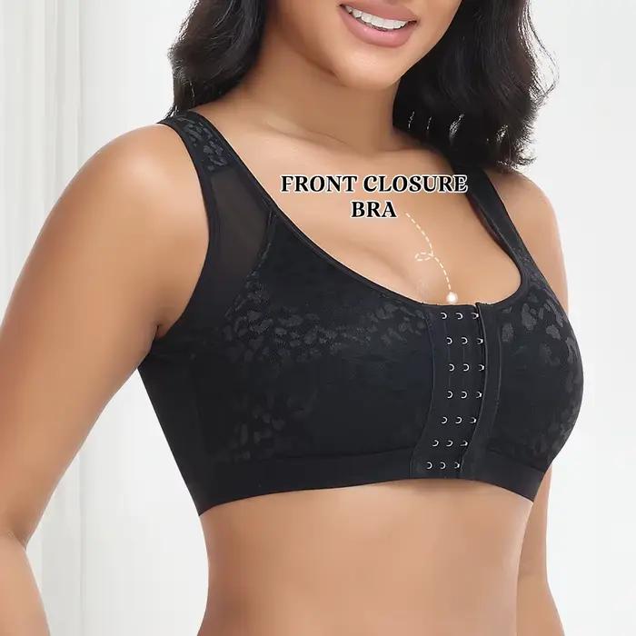 Soutien-gorge sans armatures à fermeture avant en dentelle pour femme, avec larges bretelles de maintien, effet push-up et galbant, boucle réglable, respirant, lingerie sculptante