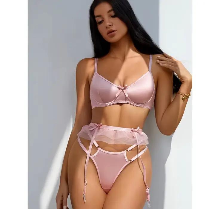 Ensemble de lingerie française en promotion pour filles, avec un nœud exquis, respirant, pantalon et soutien-gorge confortables et amples pour femmes