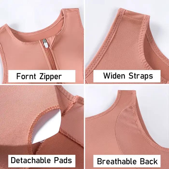 Soutien-gorge de sport grande taille pour femmes, haute résistance, absorbant les chocs, haut de course, fermeture éclair, sans support en acier, sous-vêtements, gilet de Yoga