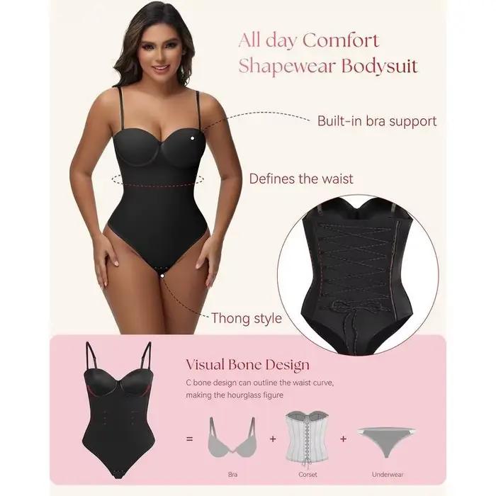 Body gainant intégral de soirée, lingerie sexy avec soutien-gorge à décolleté plongeant et laçage, string, Fajas colombiennes, corset