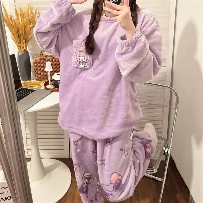 Automne et hiver pyjamas femme flanelle animation dessin animé doux mignon fille net rouge corail velours étudiant loungewear costume